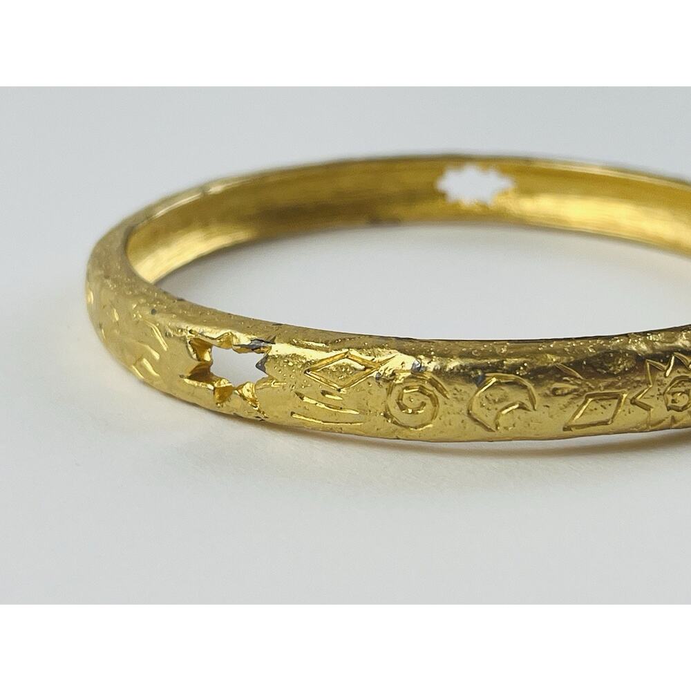 Liz Claiborne Bangle Bracelet Gold Tone Star cut out Etched LCi Moon Spiral Burs - Picture 4 of 11